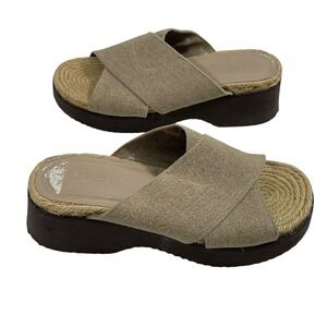 Donald J. Pliner Platform Sandals‎ 7.5 Tan Beige Espadrille Cross Strap Slides